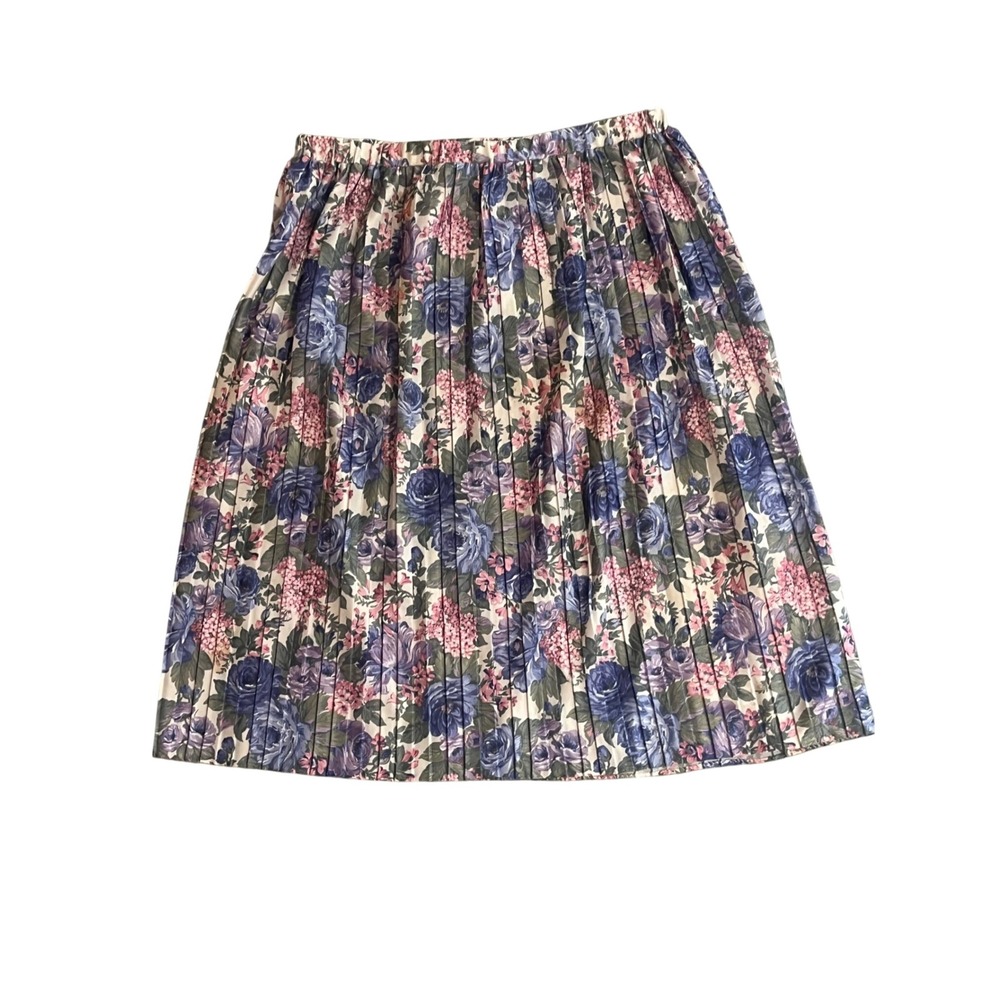 Blair vintage‎ pleated elastic waist skirt women's large soft floral purplepink